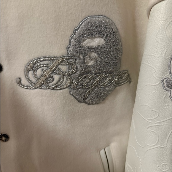 Bathing Ape Line Camo Multi Logo Wool Varsity Jacket -Mens XL -Ivory Color - Picture 4 of 8